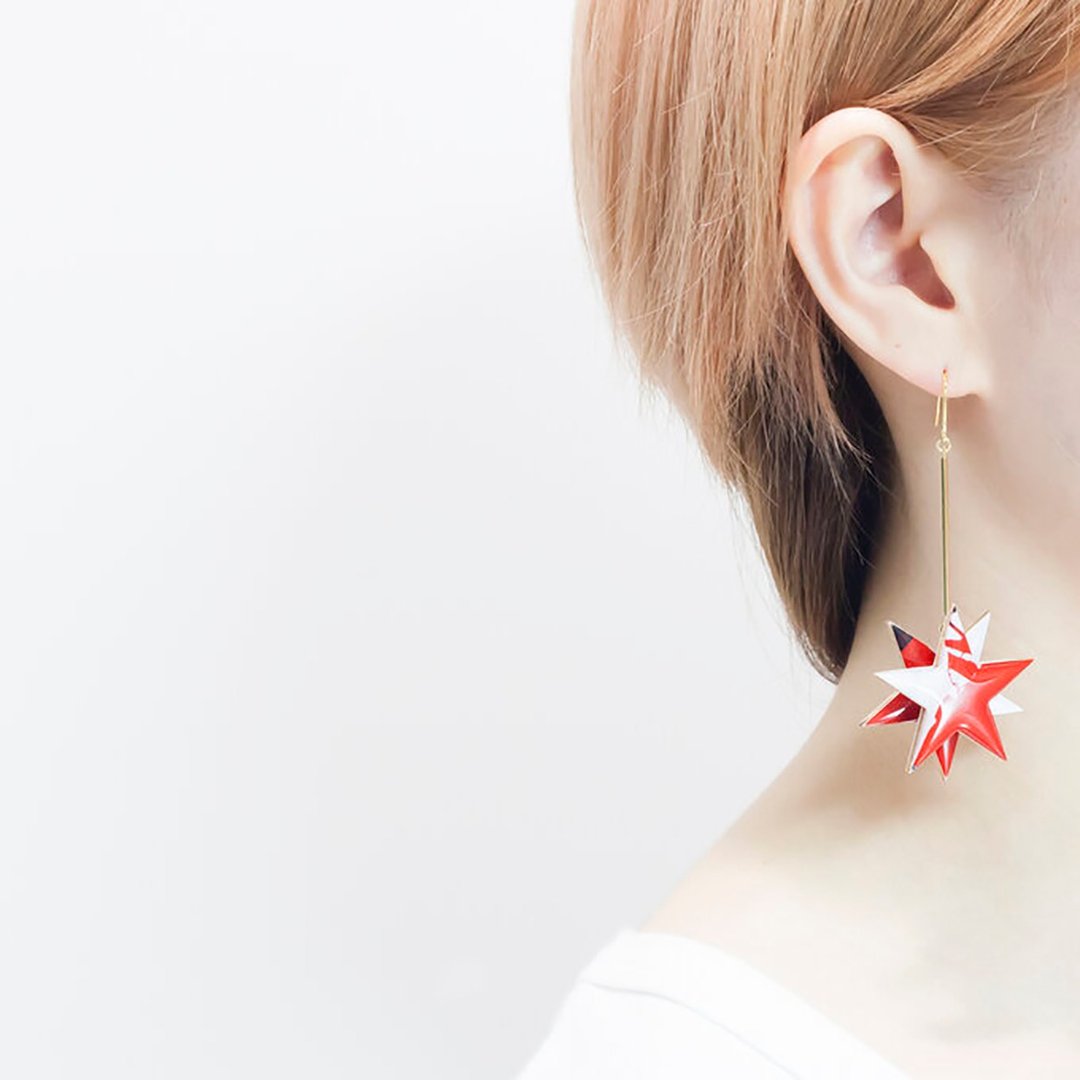 shooting star earrings / Clip-On(red) - 耳环/耳夹 - 木头 红色