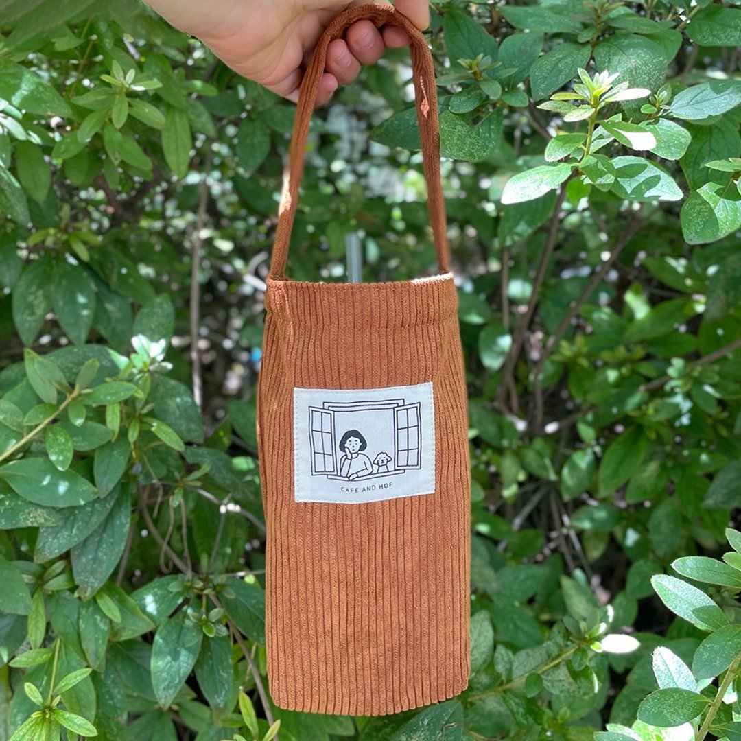 Corduroy Tumbler bag (Brown) - 随行杯提袋/水壶袋 - 棉 咖啡色