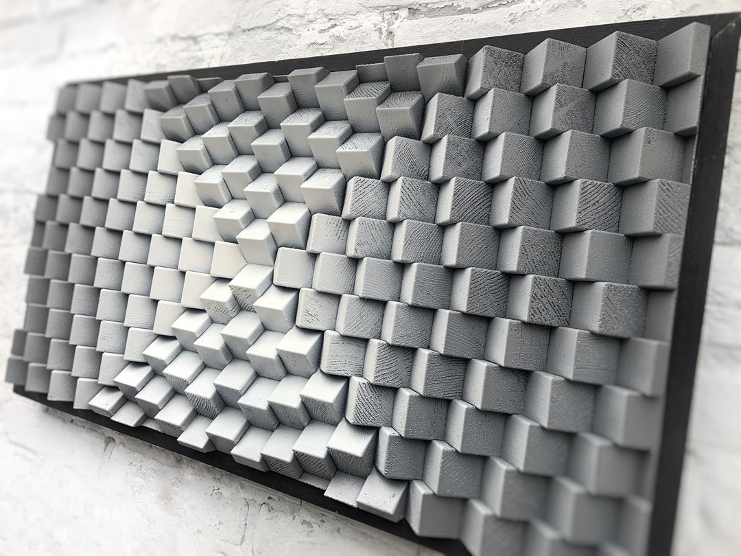 Wood Wall Art - Geometric Gray White Artwork - 3D Acoustic Panel - Minimalistic - 墙贴/壁贴 - 木头 灰色