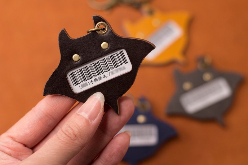 【定制化礼物】归福魟鱼发票载具钥匙圈 / 悠游卡载具皮革长项链 - 钥匙链/钥匙包 - 真皮 蓝色