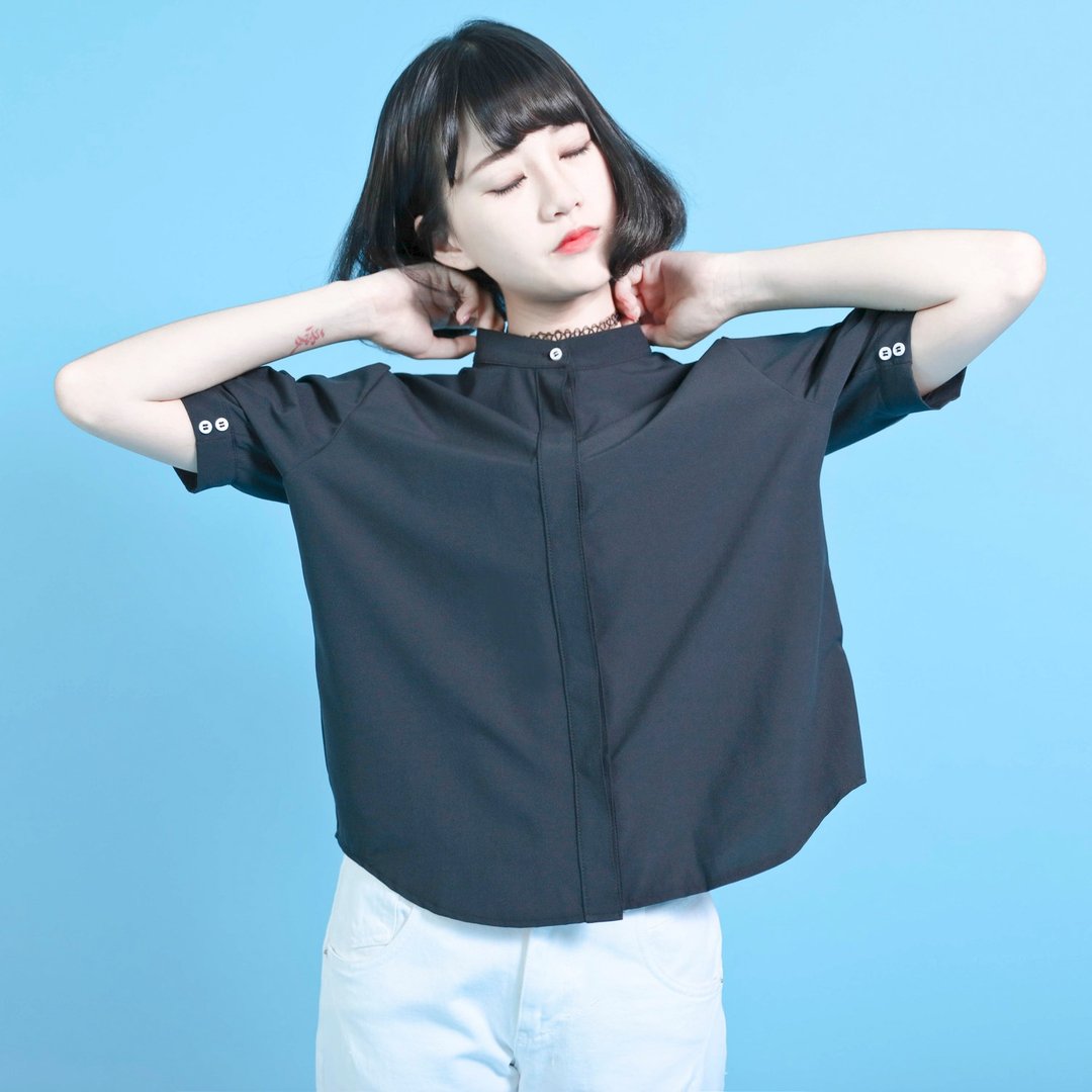 SU:MI said Pedant 老学究的立领衬衫_6SF025_黑 - 女装衬衫 - 棉 黑色