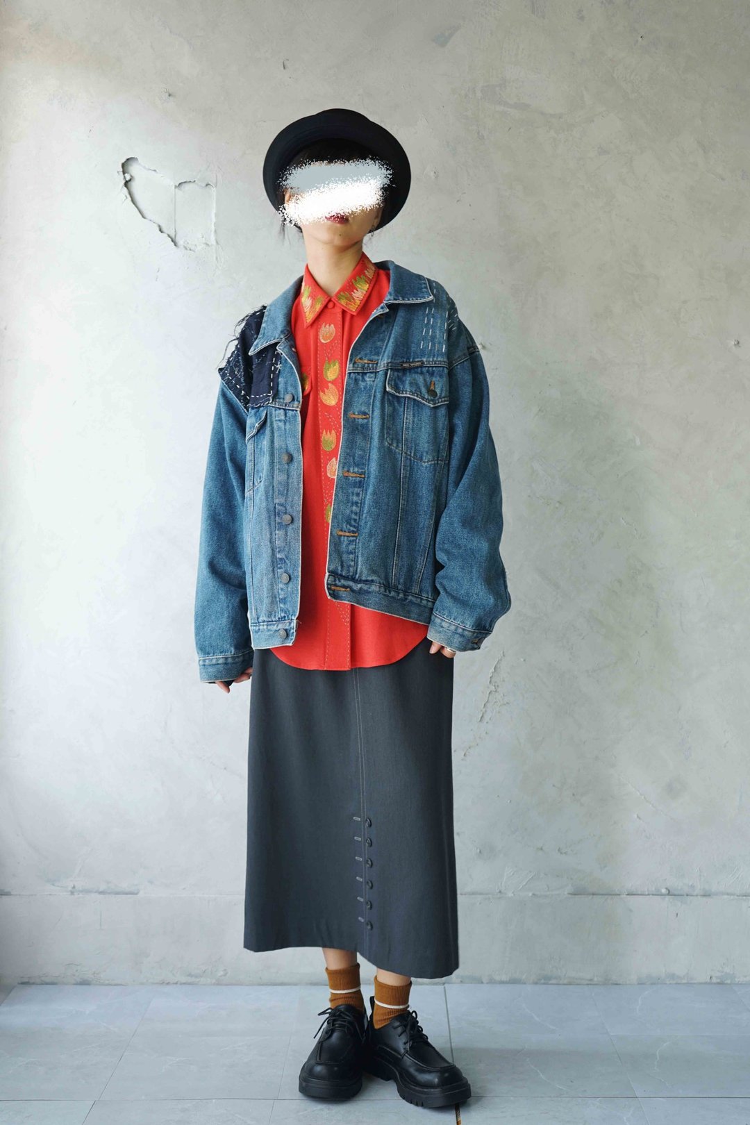 Restyle改造古着-手缝加工个性重磅深蓝中性牛仔外套oversize - 女装休闲/机能外套 - 棉 蓝色