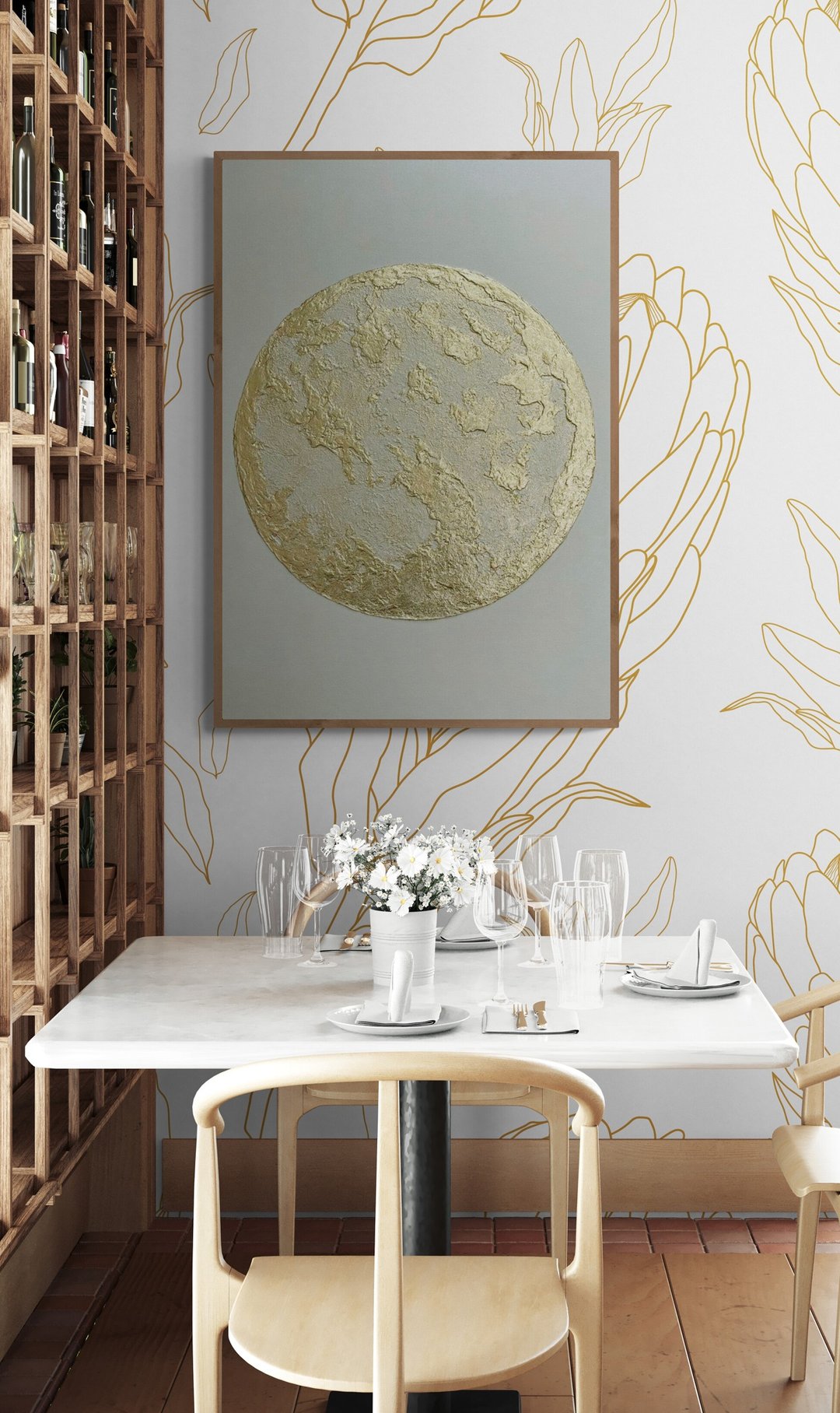 画布上的抽象金叶画 极简艺术 当代艺术 - 墙贴/壁贴 - 棉．麻 金色