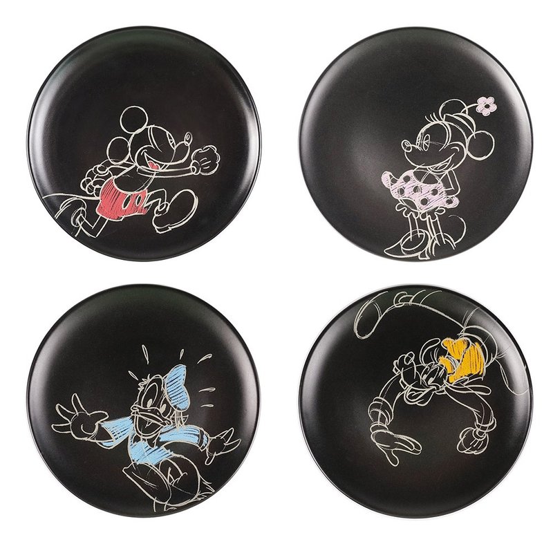Hallmark迪士尼Disney-涂鸦点心盘 米奇/米妮/高飞/唐老鸭4入一组 - 盘子/餐盘/盘架 - 陶 黑色