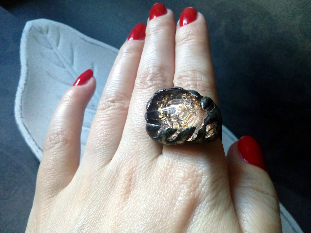 BIG Glass fused ring. tiffany ring. transparent ring. tin soldered. twig leaves. - 戒指 - 玻璃 