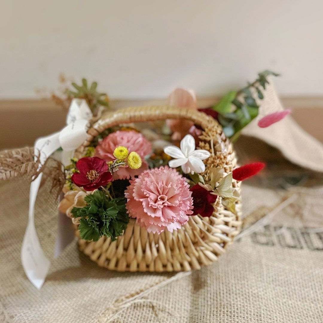 【花诉花艺】粉色康乃馨花篮/永生花花礼/桌花/花篮/居家布置 - 干燥花/捧花 - 植物．花 