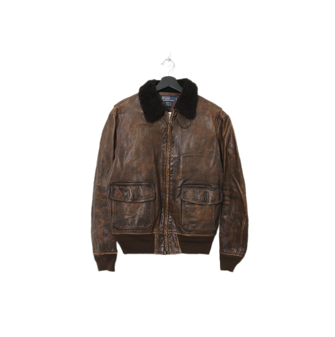 Back to Green-皮衣外套 Polo毛绒领L-06/vintage Leather Jacket - 男装外套 - 真皮 