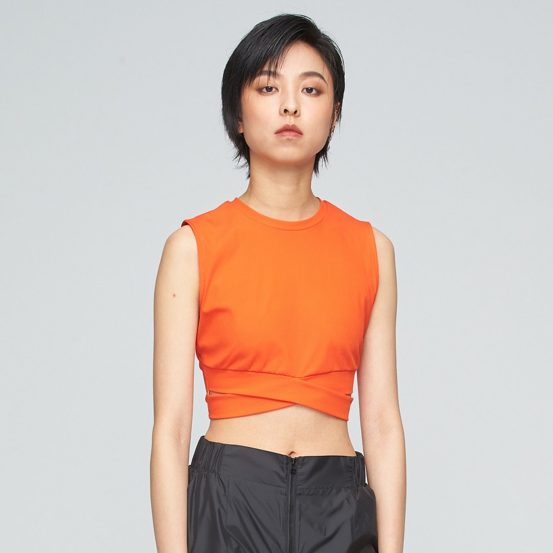 不可退换 /品牌研发-短版交叉凉感背心(女)-甜橙 - 女装背心 - 聚酯纤维 橘色