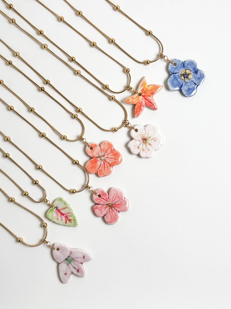 陶瓷花高山植物吊坠-钛钢项链 - 项链 - 瓷 多色