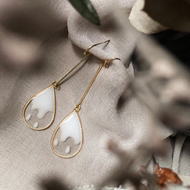 Vingtsix 透明白水滴耳环/耳夹可 - 耳环/耳夹 - 树脂 透明