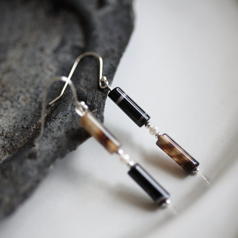 墨涧柱石纯银耳环　可改耳夹 - 耳环/耳夹 - 半宝石 黑色