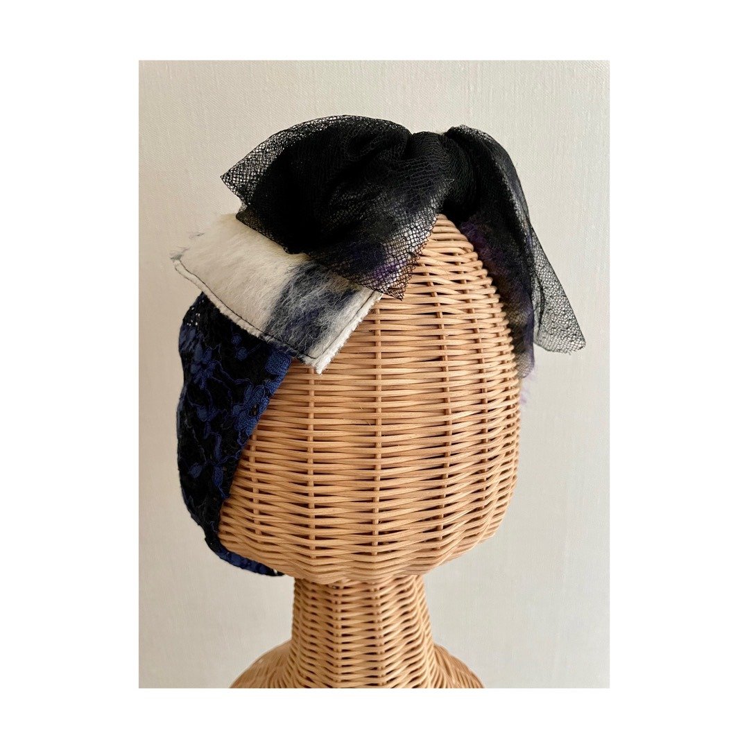fur ribbon/Navy - 发饰 - 尼龙 蓝色