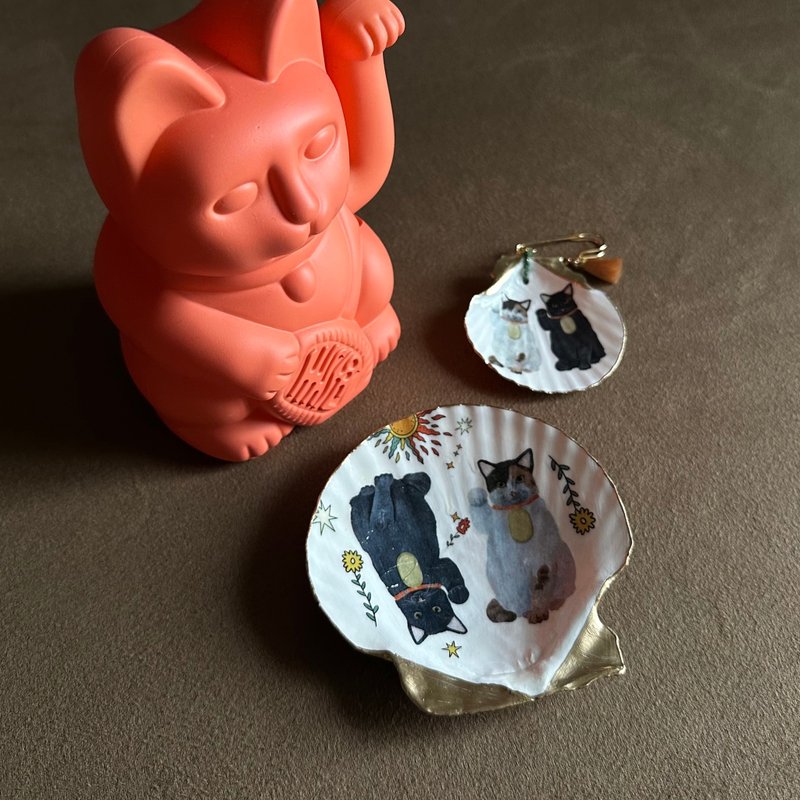 【也形】M 扇贝盘 | 黑白花招财猫 | 陈列饰品收纳 矿盘 - 摆饰 - 贝壳 