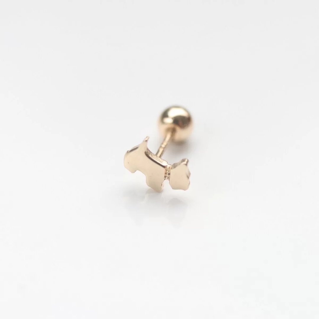 14K Schnauzer Dog Piercing (L) 雪纳瑞锁珠耳环 (大) (单个) - 耳环/耳夹 - 贵金属 金色