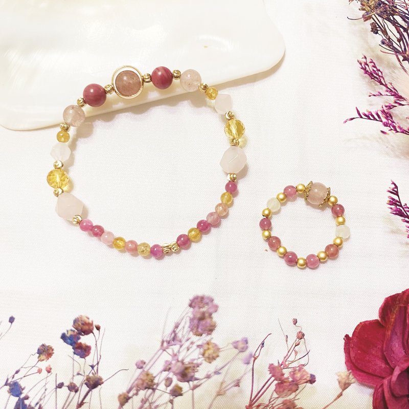 让芍药盛放 草莓晶 蔷薇辉石 黄碧玺 粉红碧玺 粉晶 黄水晶 月光 - 手链/手环 - 水晶 粉红色