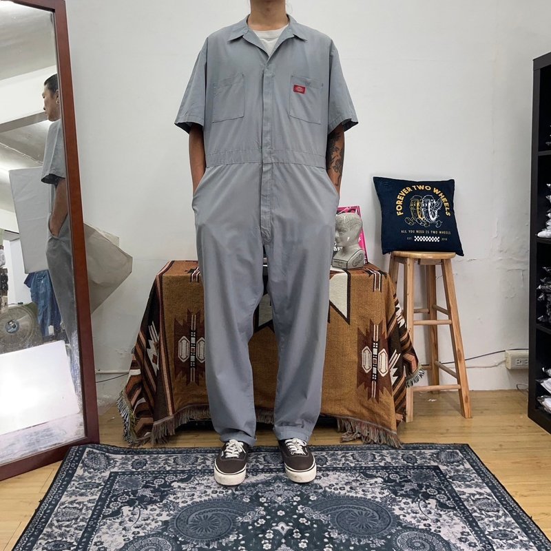 DICKIES 铁灰 短袖 连身工作服 COVERALLS 宽松 古着 二手 - 男士长裤 - 棉．麻 灰色