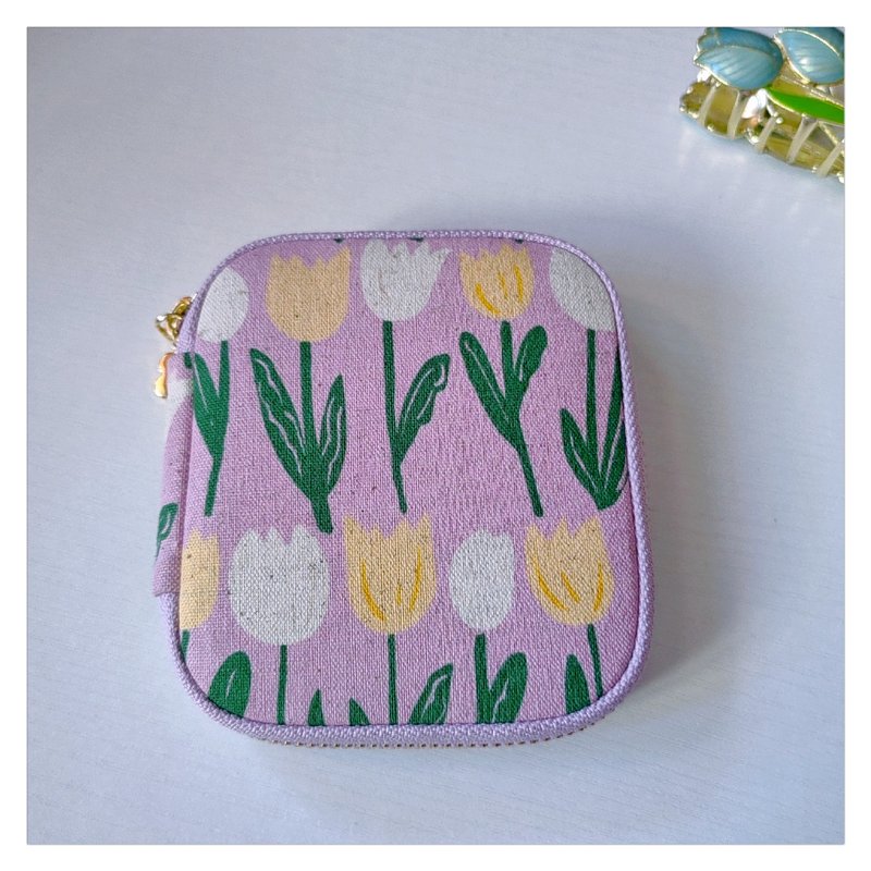 郁金香手工布艺零钱包小小卡包 - 皮夹/钱包 - 棉．麻 