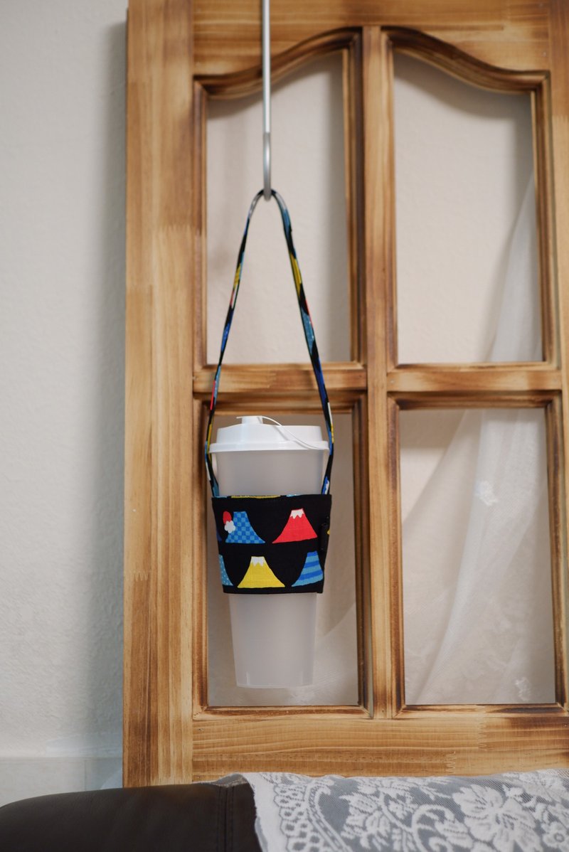 可爱风富士山 杯套 - 随行杯提袋/水壶袋 - 棉．麻 黑色