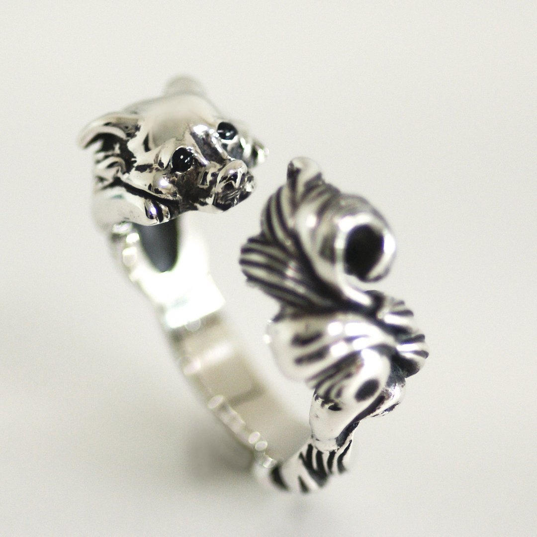 Chihuahua ring with a fluffy tail 2 [Free shipping] A Chihuahua ring with a fluffy tail that makes you feel more voluminous. - 戒指 - 其他金属 银色