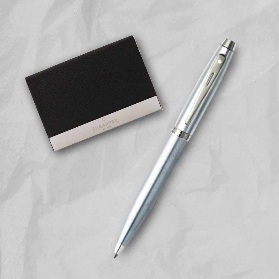 【SHEAFFER】100 系列银原子笔 + 商务名片盒 免费刻字 - 圆珠笔/中性笔 - 其他金属 银色