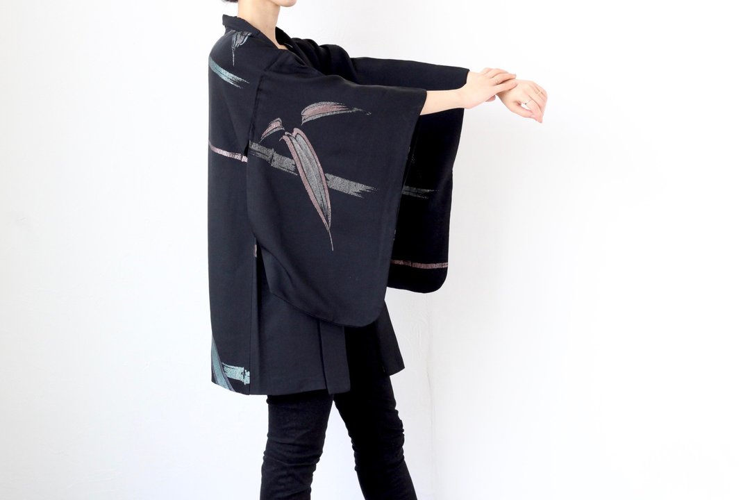 bamboo haori, silk kimono /4165 - 女装休闲/机能外套 - 丝．绢 黑色