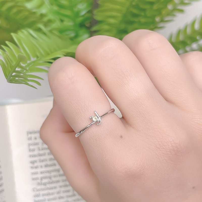 天然石925纯银英文字母戒指 Y - 戒指 - 水晶 银色