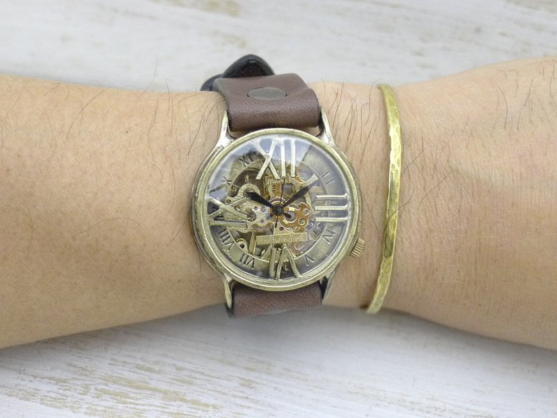 BHW121 Manual winding Brass 36mm Roman numeral floating index handmade wristwatch (BHW121) - 女表 - 铜/黄铜 金色