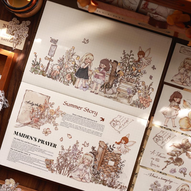 春迹 复古人物/花/乡村/ PET 和纸胶带 - 纸胶带 - 纸 卡其色