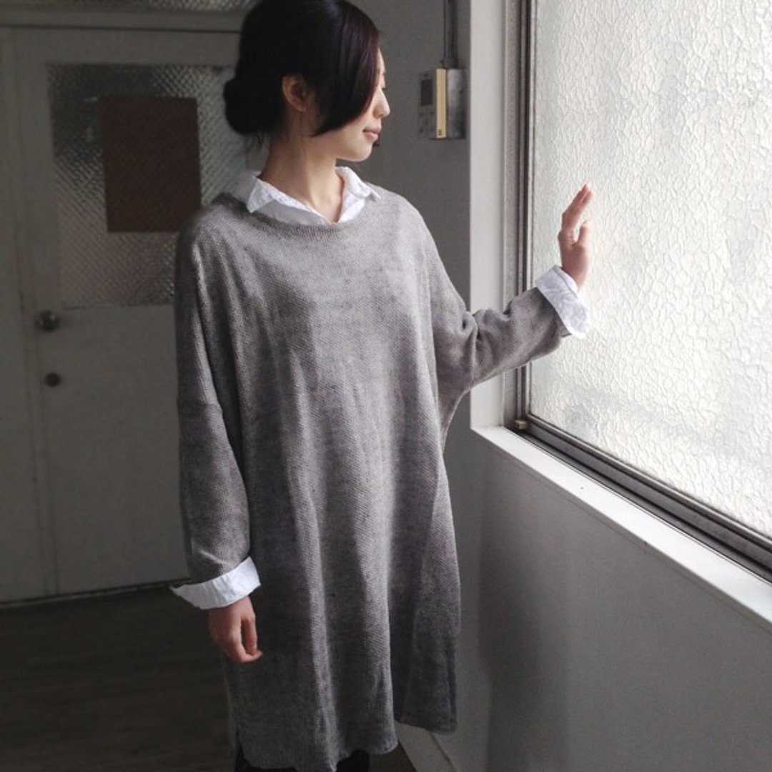2016ss【armoire*】100％麻质混灰色鹿子织长版上衣 [rm-03] - 女装针织衫/毛衣 - 棉．麻 灰色