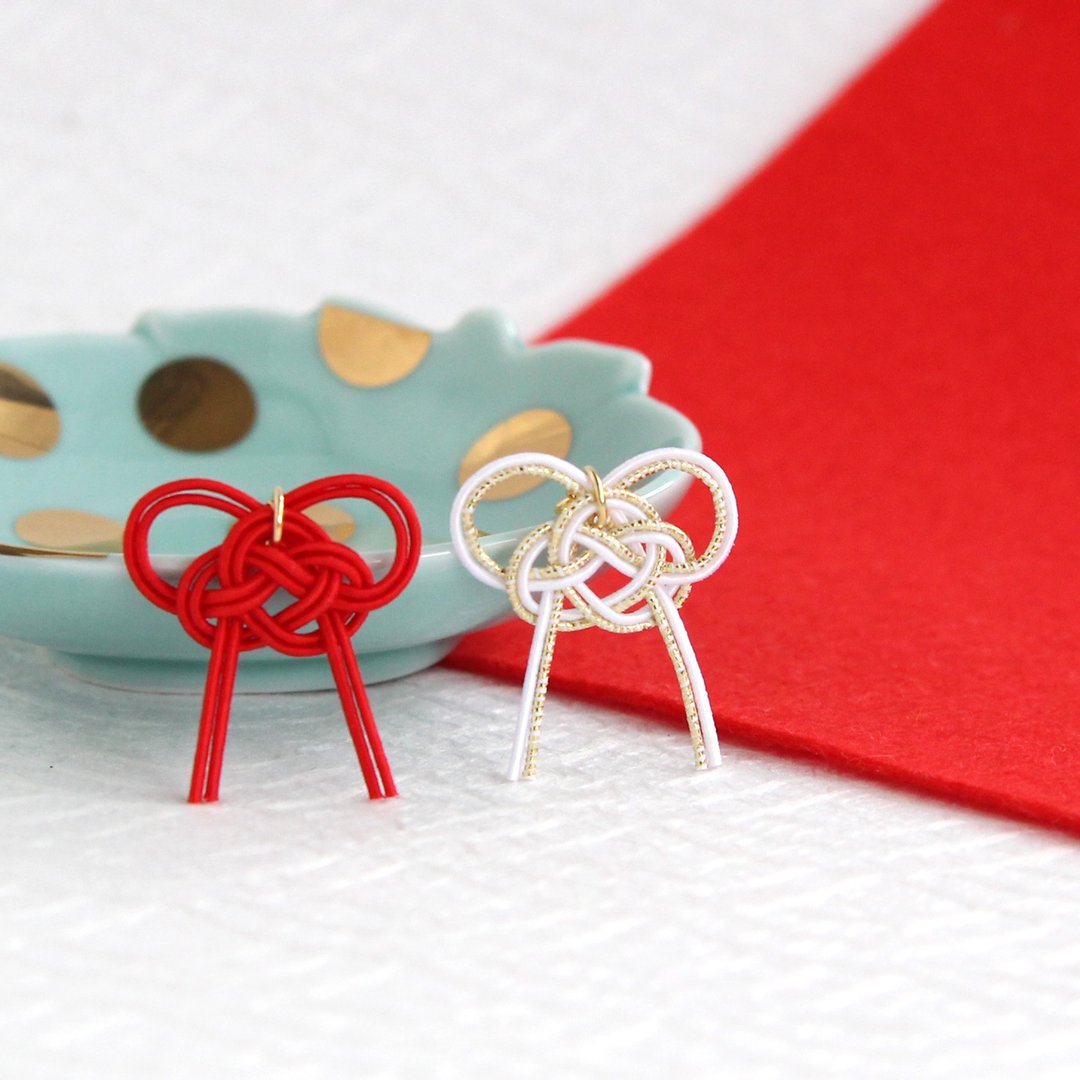 japanese style ear clip / mizuhiki / accessory / japanese / ribbon / torii - 耳环/耳夹 - 丝．绢 红色