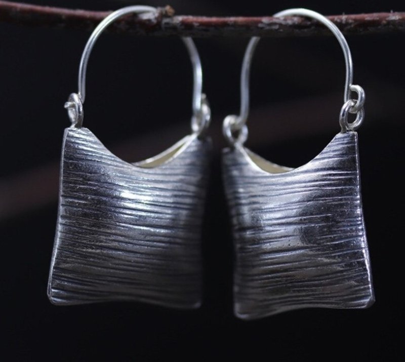 Real S 925 Vulcanized Silver Design Hollow Bags Dangle Earrings Women - 耳环/耳夹 - 纯银 银色