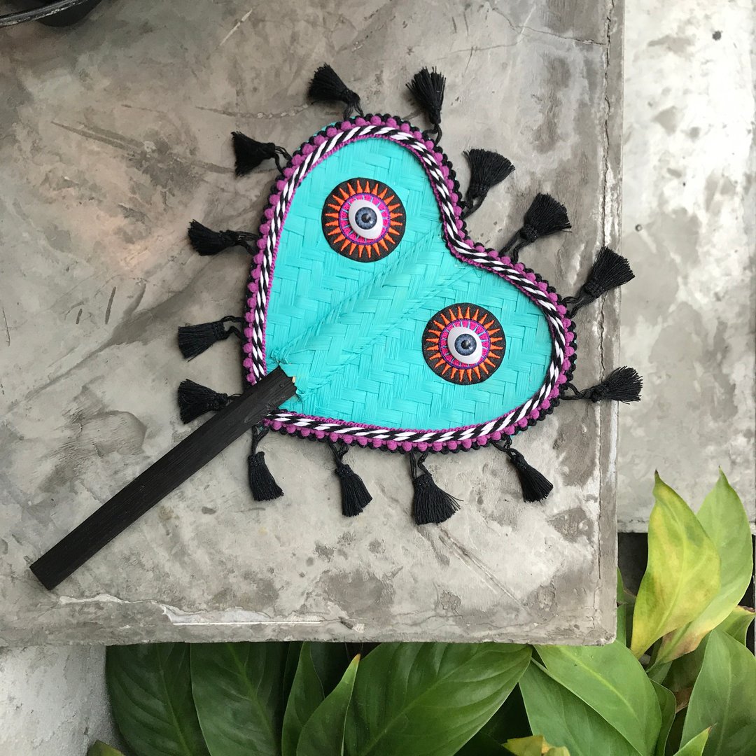 Funky hand fan, Bamboo woven fan wall decor , Woven hand fan , Wedding fan - 扇子 - 竹 绿色