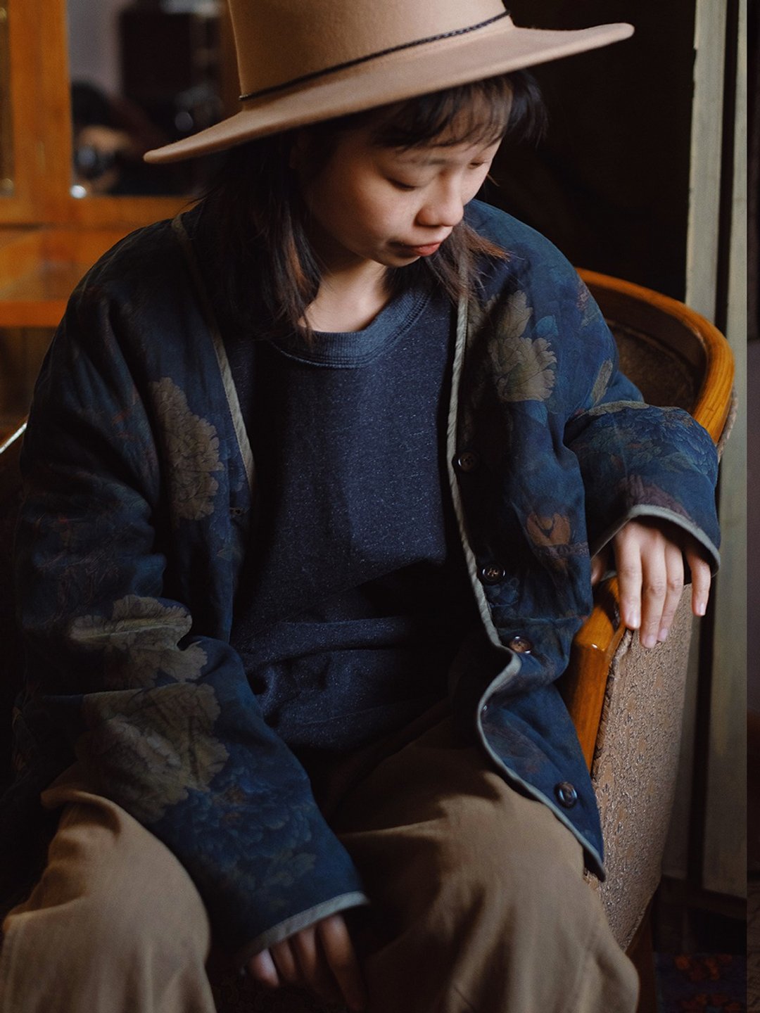 幽藍印花 雙面穿 香雲紗老布 秋冬絲綿棉服 中式國風傳統印花工藝 - 女装休闲/机能外套 - 棉 蓝色