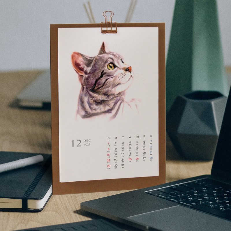 2026桌历 猫插画年历 台湾香港假期 新年圣诞节交换礼6 - 年历/台历 - 纸 红色