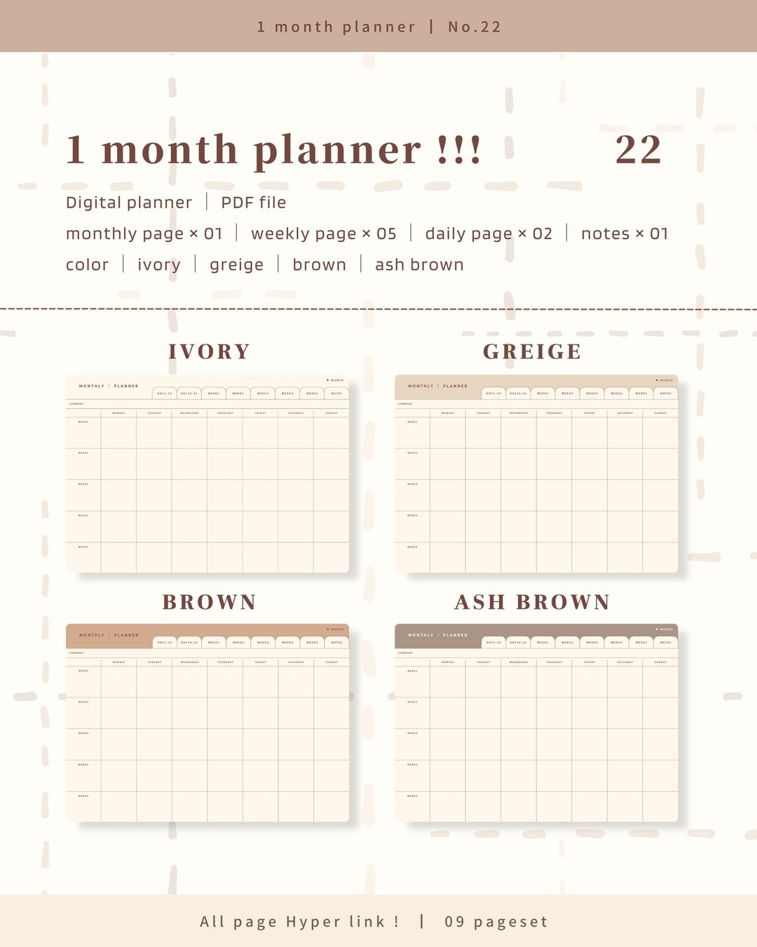 [Monthly planner / No.22 / Horizontal] Digital planner that can be used repeatedly every month - 其他数码商品 - 其他材质 