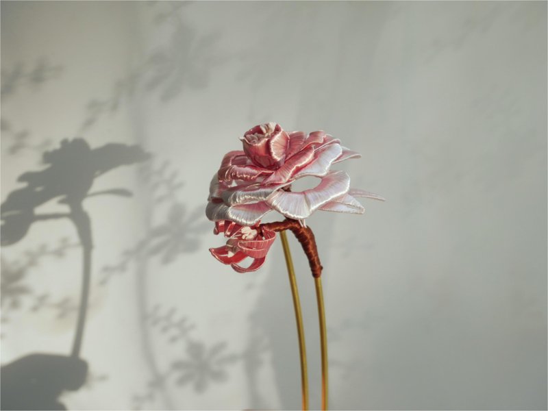 卷边玫瑰 缠花发簪编发古风汉服搭配 可定制 粉色 - 发饰 - 绣线 粉红色