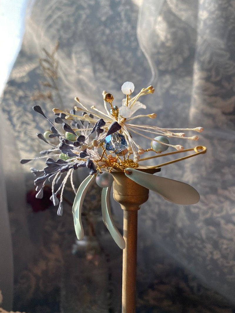 崦花系列 蓝绿质调 胸花针 复古风胸针 - 胸针 - 铜/黄铜 蓝色