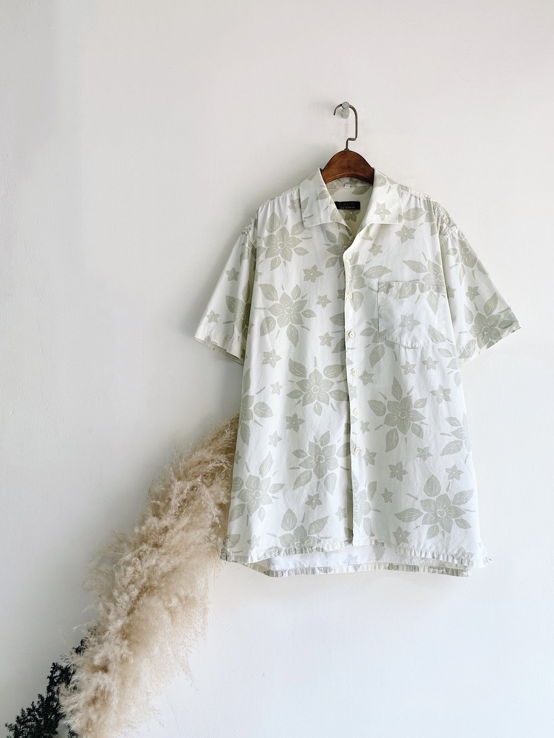 鹅黄齐放满版印花 古着棉质夏威夷衬衫上衣 vintage Aloha Shirt - 男装衬衫 - 棉 黄色