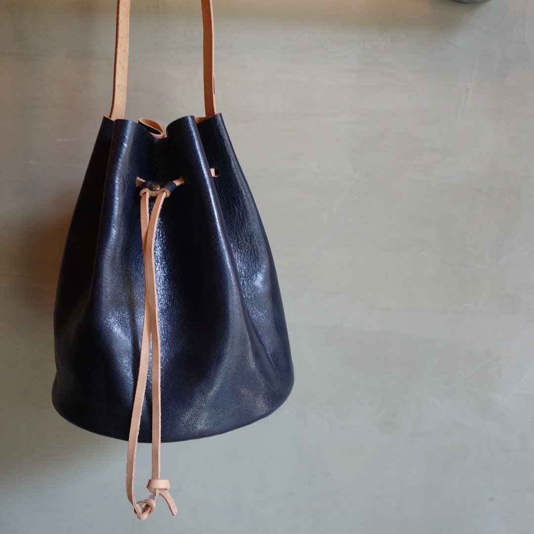 福欧 水桶包 真皮 手工 限量 女孩礼物 Bucket Bag - 侧背包/斜挎包 - 真皮 蓝色