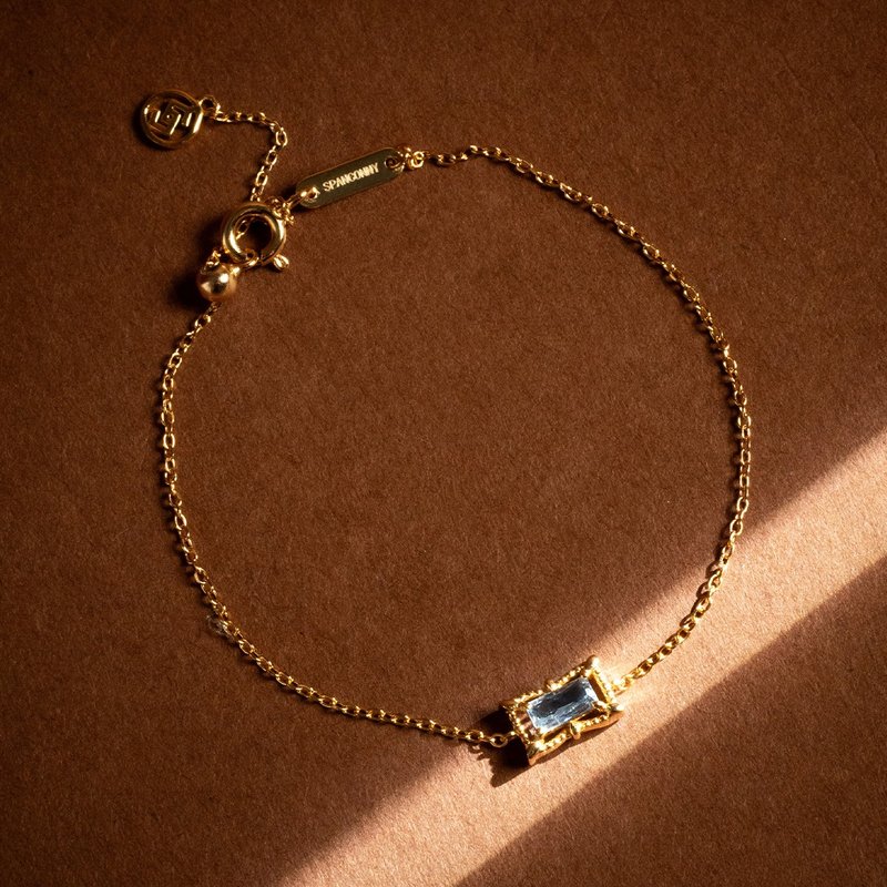 女爵 | 海蓝宝 S925纯银 | 古典方钻手链 - 手链/手环 - 水晶 蓝色