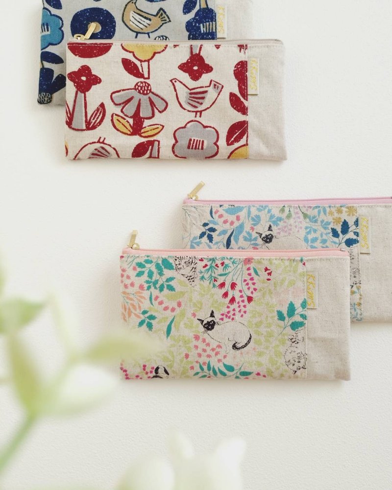 【FBR/分类钱袋】花园猫咪 绿 蓝 四格层 内里防泼水 - 皮夹/钱包 - 棉．麻 多色