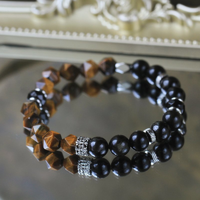 黑曜石 金运石 虎眼石 水晶手链 招财转运 健康避邪 防小人 - 手链/手环 - 水晶 黑色