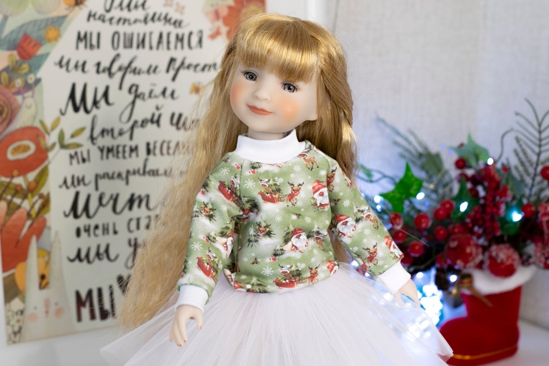Christmas sweatshirt for Ruby Red Fashion Friends doll (37 cm/14.5 inches), rrff - 玩偶/公仔 - 棉．麻 绿色