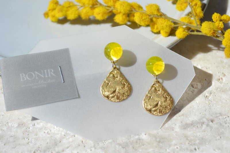 mimosa + p - 耳环/耳夹 - 玻璃 黄色