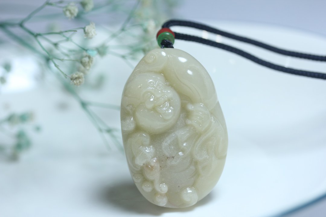 【笑佛】弥勒佛吊坠  大度笑佛项链|笑口常开玉石挂件 - 项链 - 玉石 黄色