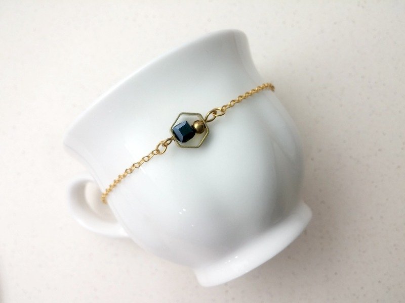 手链 黄铜 六角框 水晶玻璃 细链手环 - 手链/手环 - 纸 黄色