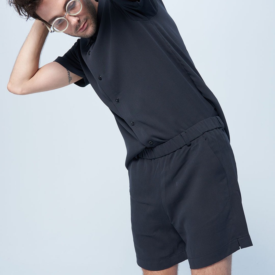 Stone@s Loose Fit Textured Shorts / 休闲纹理短裤 黑 - 男士短裤 - 棉 黑色