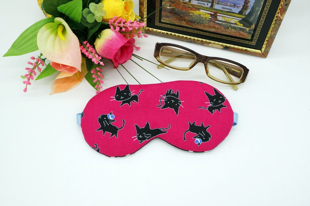 蓝帽子猫咪可调式睡眠眼罩附束口收纳袋 sleep mask *SK* - 眼罩 - 棉 红色