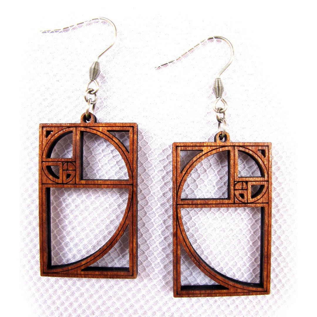 Wooden Earrings Fibonacci series - 耳环/耳夹 - 木头 咖啡色