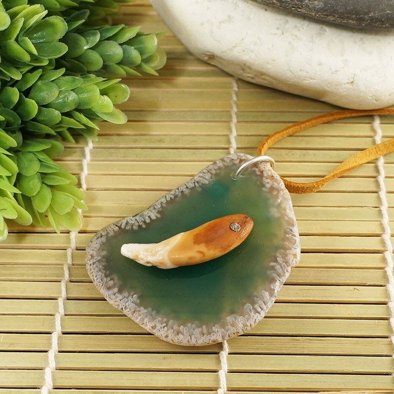 真狼牙项链 绿玛瑙切片 狼牙坠饰项链 珠宝饰品 - 项链 - 其他材质 绿色